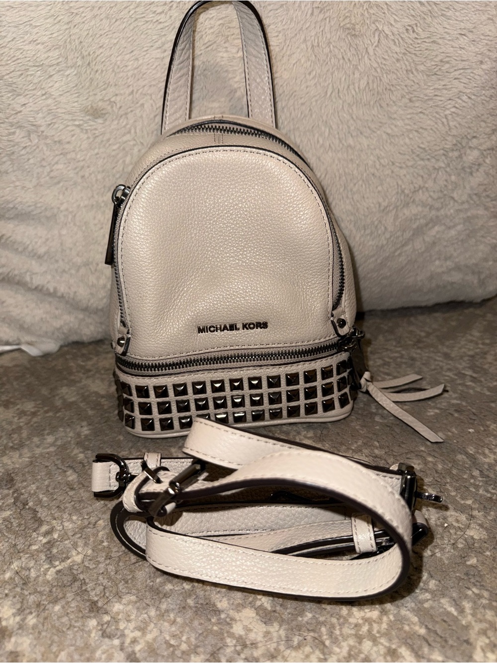 Michael Kors Cream Mini Studded Backpack Crossbody